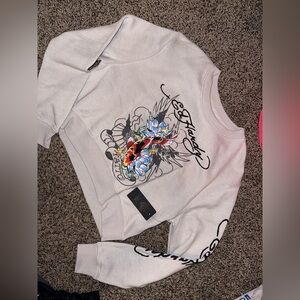 Ed Hardy White Sweatshirt with Black Graphic